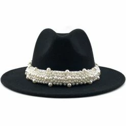 CHINA FEDORA HAT WITH PEARLS - BLACK WHAT'S NEW