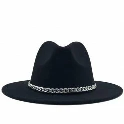 CHINA WHAT'S NEW FEDORA HAT WITH CHAIN - BLACK