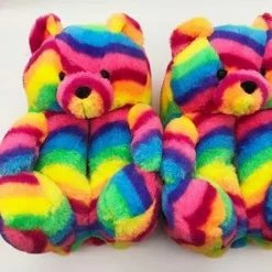 CHINA TEDDY BEAR SLIPPERS - RAINBOW MULTICOLOR